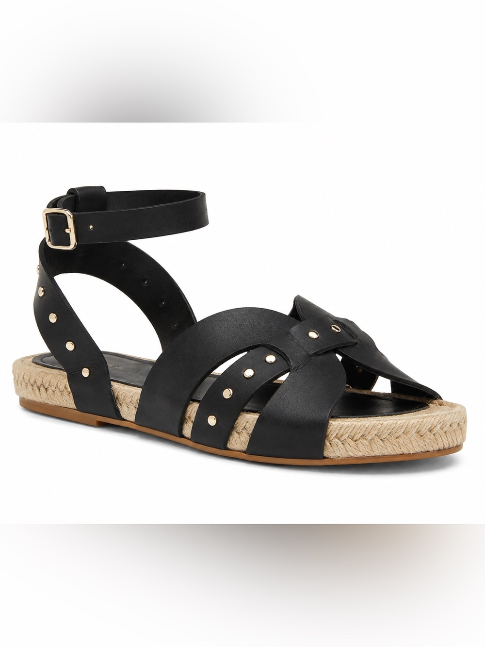 Bruno Magli Perla Black Leather Ankle Strap Espadrille Sandals Size 8